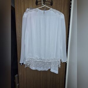 Vintage Pleated Peasant Blouse Lace Trim Sheer White Shirt Size 14 Skirt Set